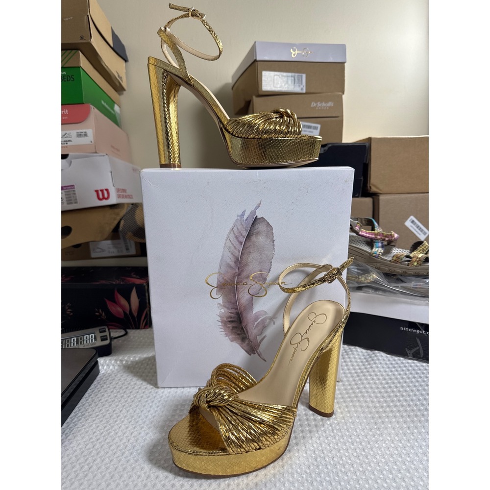 Jessica Simpson Sandals Womens 9 Immie Gold Snakeskin Platform Dressy EUC